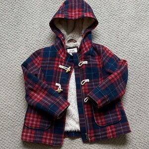 Mini Boden Red and Blue Plaid Toggle Coat